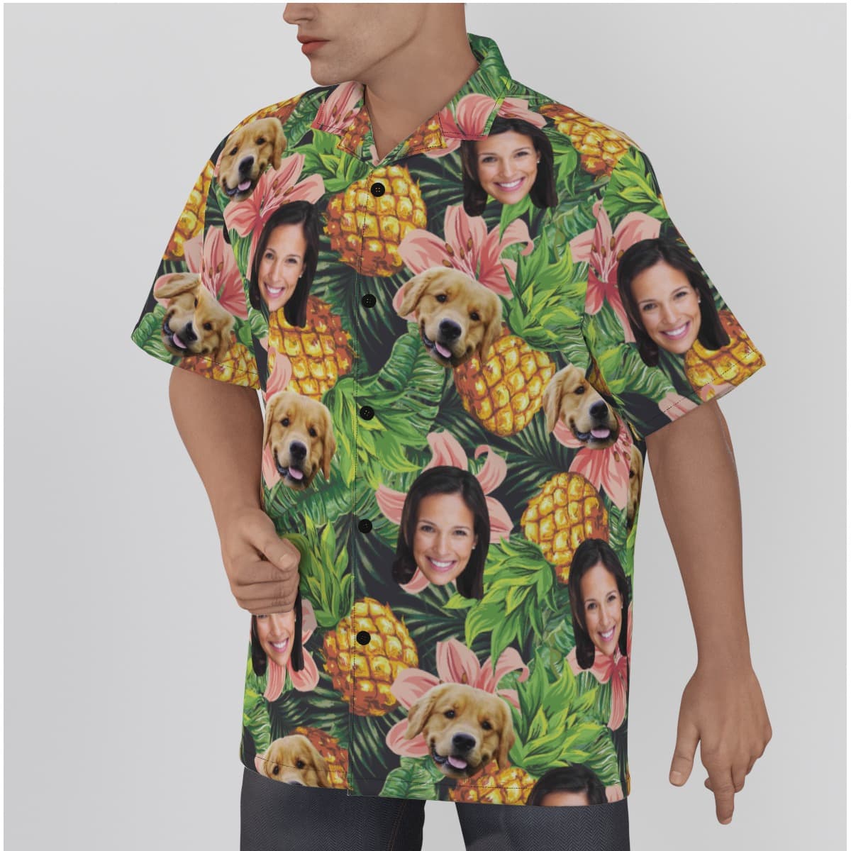 Custom Face And Dog Pineapple Hawaiian Shirt For Men (2)