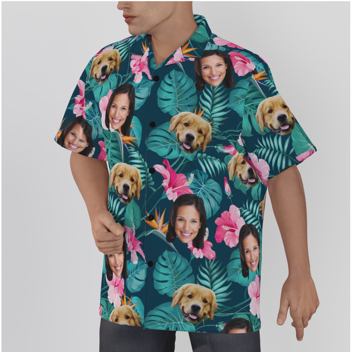 Custom Face And Dog Tropical Hawaiian Shirt (2)