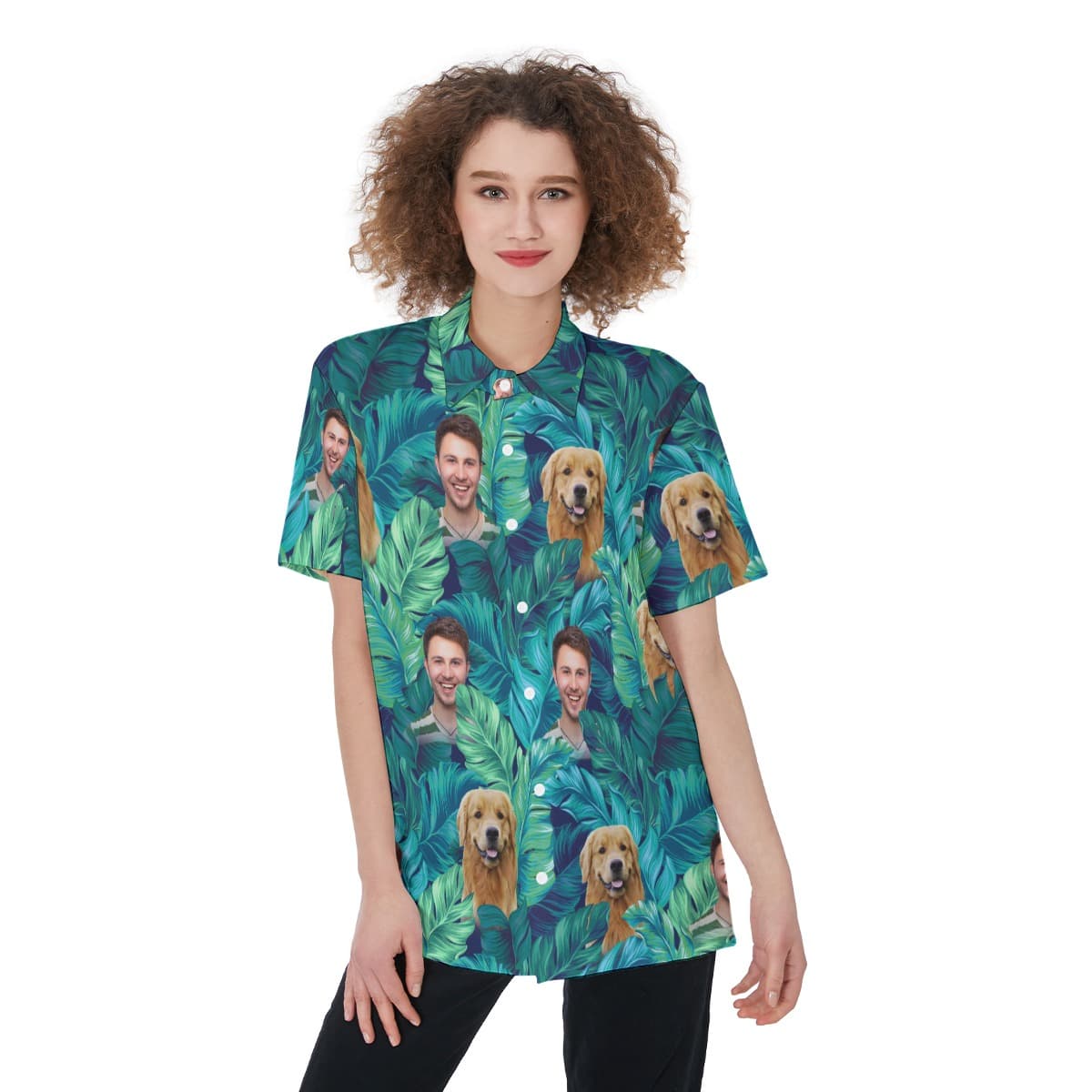 Custom Face And Pet Face Hawaiian Shirt For Women (1)