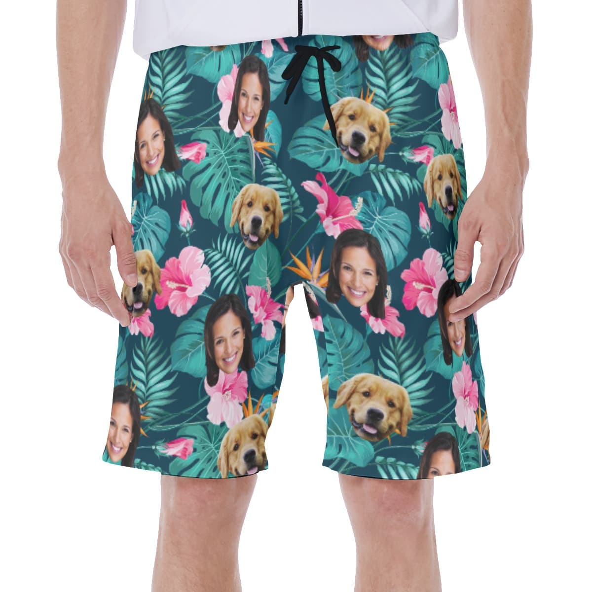 Custom Face And Pet Tropical Hawaiian Swim Trunks For Men (1)