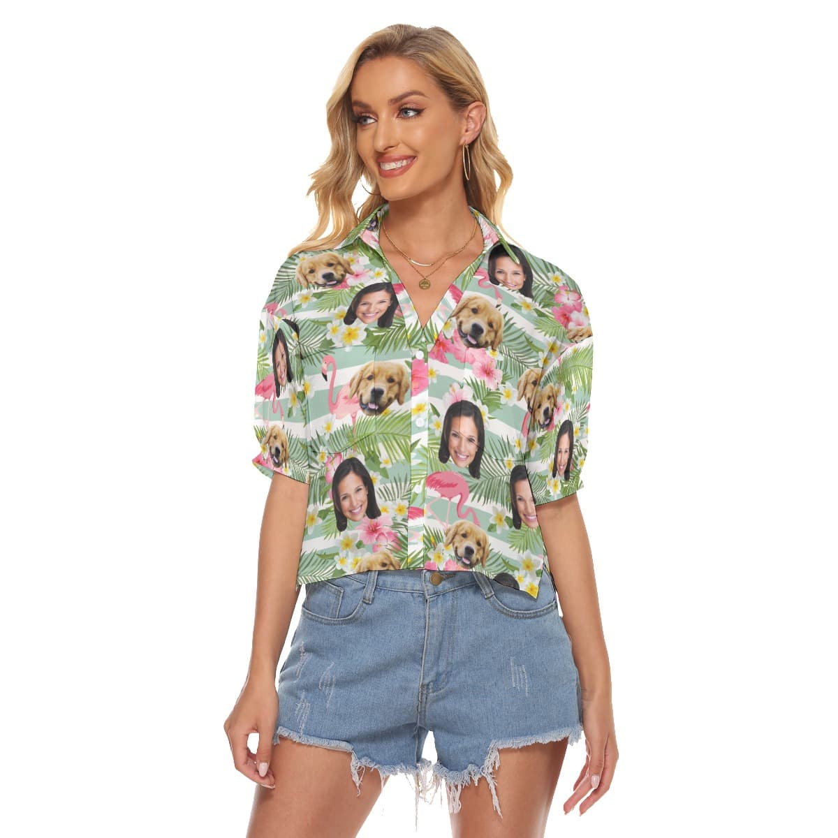 Custom Face And Your Dog Hawaiian Crop Top Shirt (2)