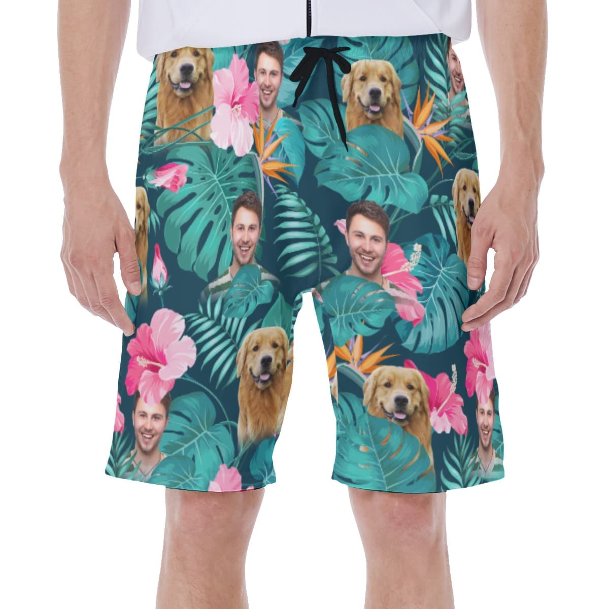 Custom Face And Your Pet Floral Hawaiian Swim Trunks For Men (1)