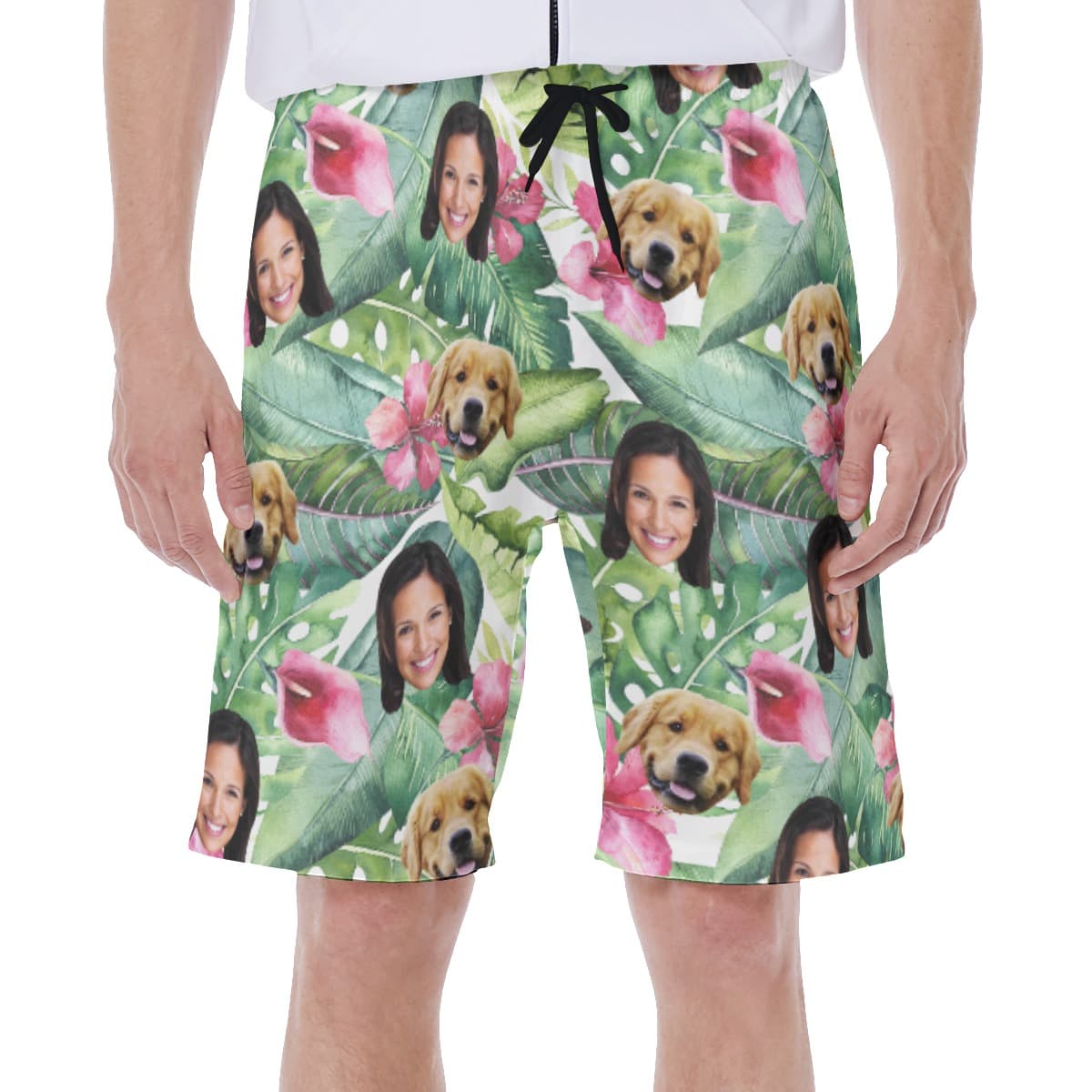 Custom Face And Your Pet Hawaiian Swim Trunks For Men (1)