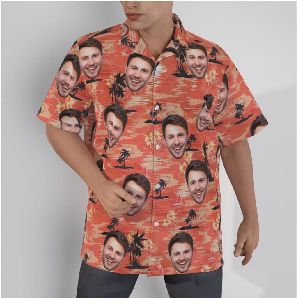Custom Face Beach Orange Hawaiian Shirt (1)