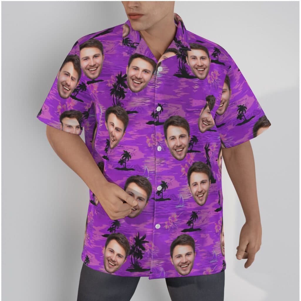 Custom Face Beach Purple Hawaiian Shirt (1)