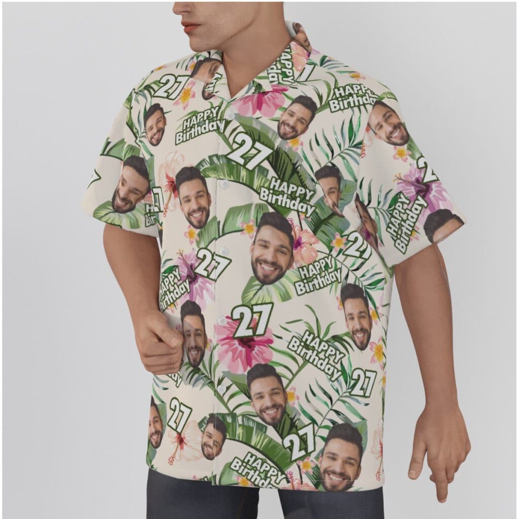 Custom Face Birthday Floral Men's Hawaiian Shirt