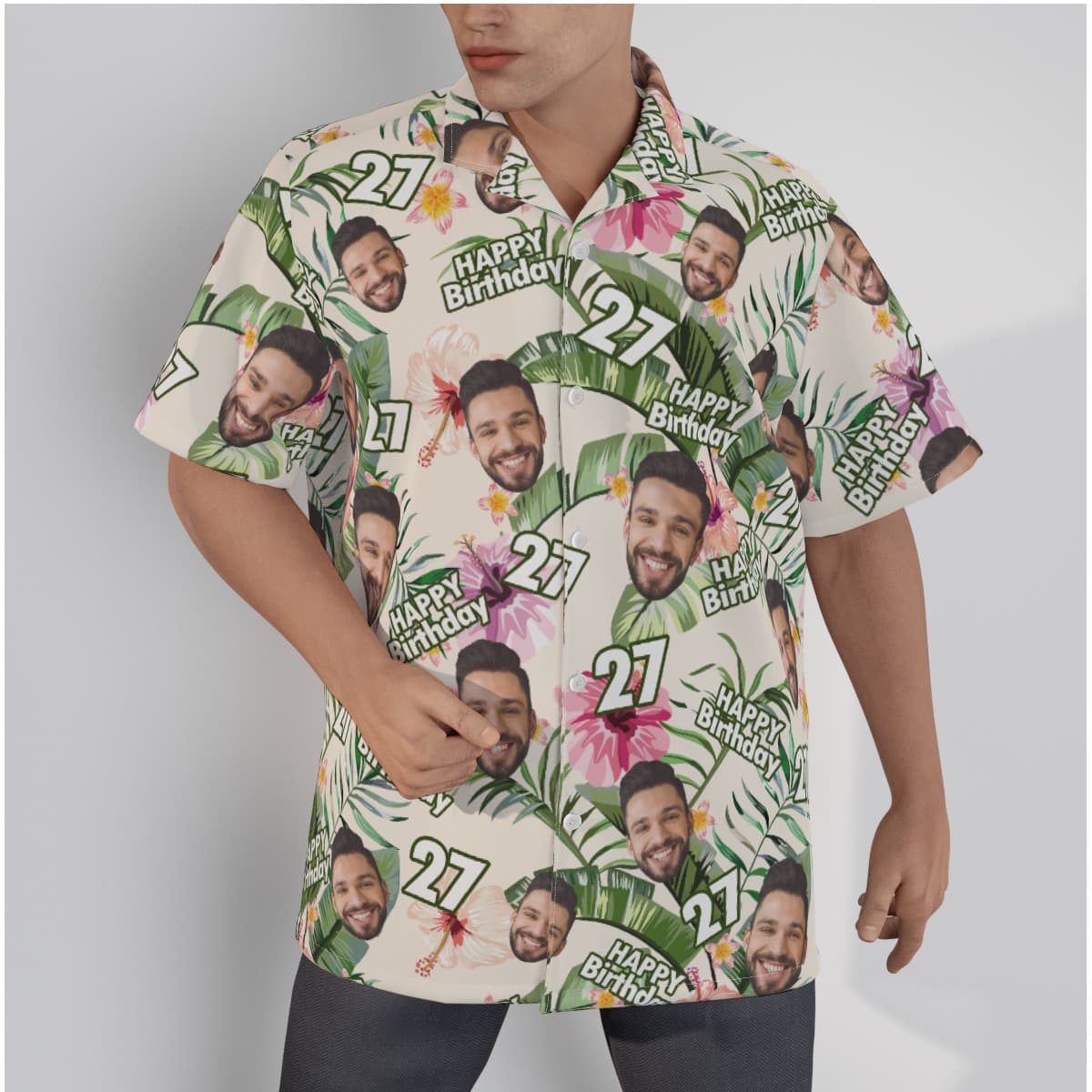 Custom Face Birthday Floral Men’s Hawaiian Shirt (3)