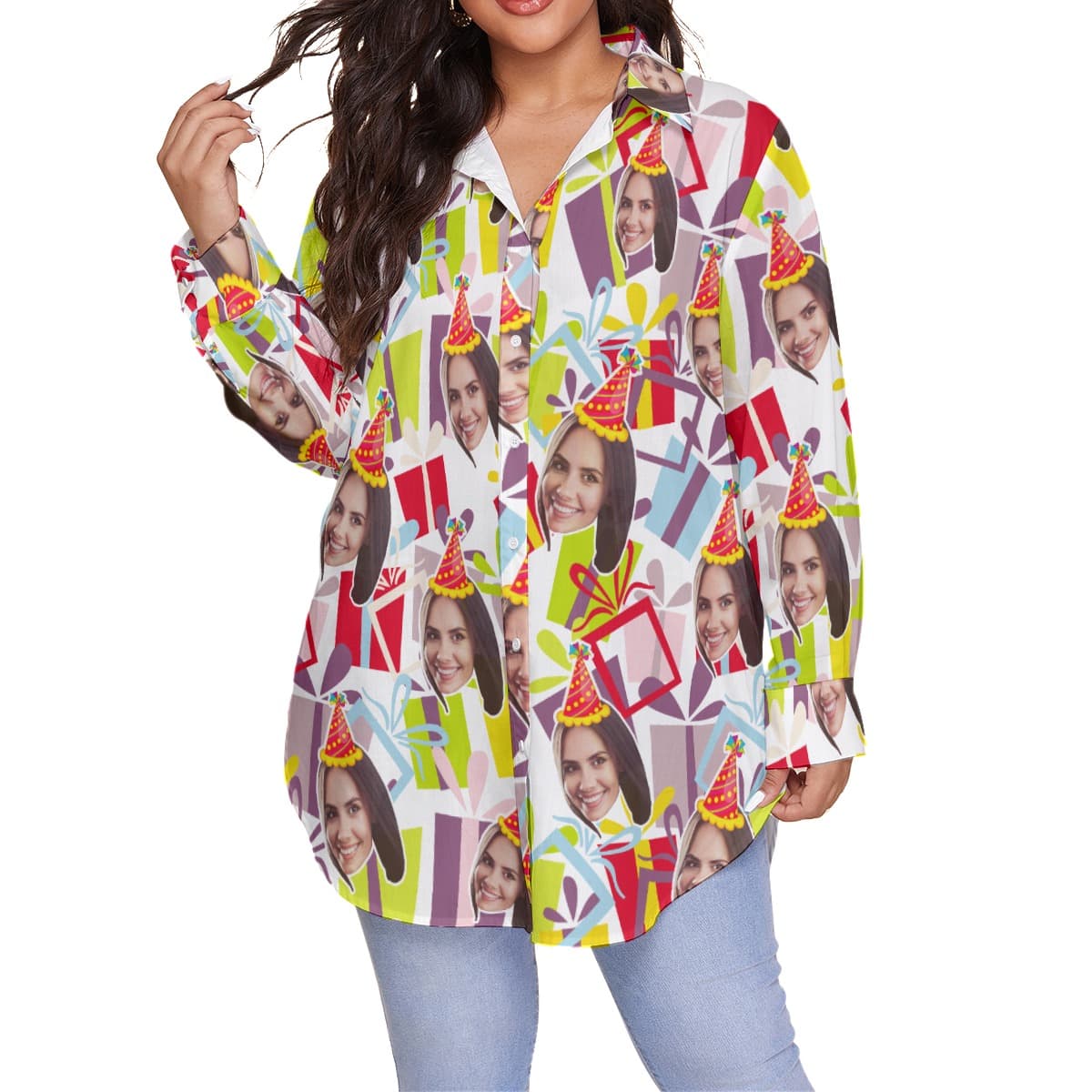 Custom Face Birthday Gift Hawaiian Plus Size Shirt For Women (1)