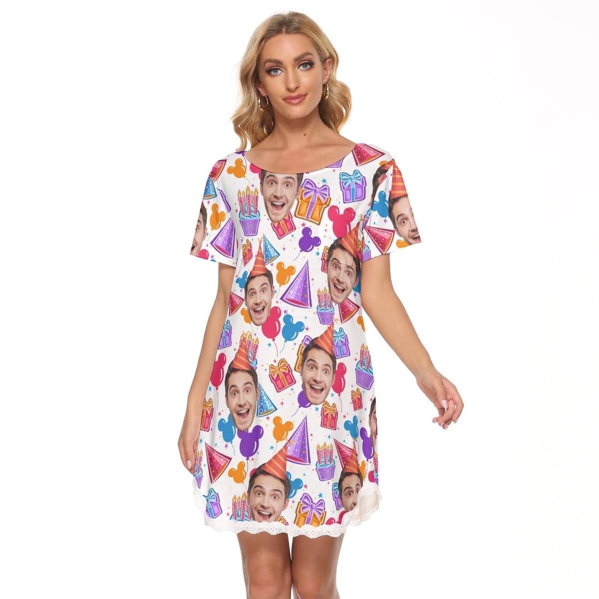 Custom Face Birthday Hawaiian Lace Dress For Women (1)