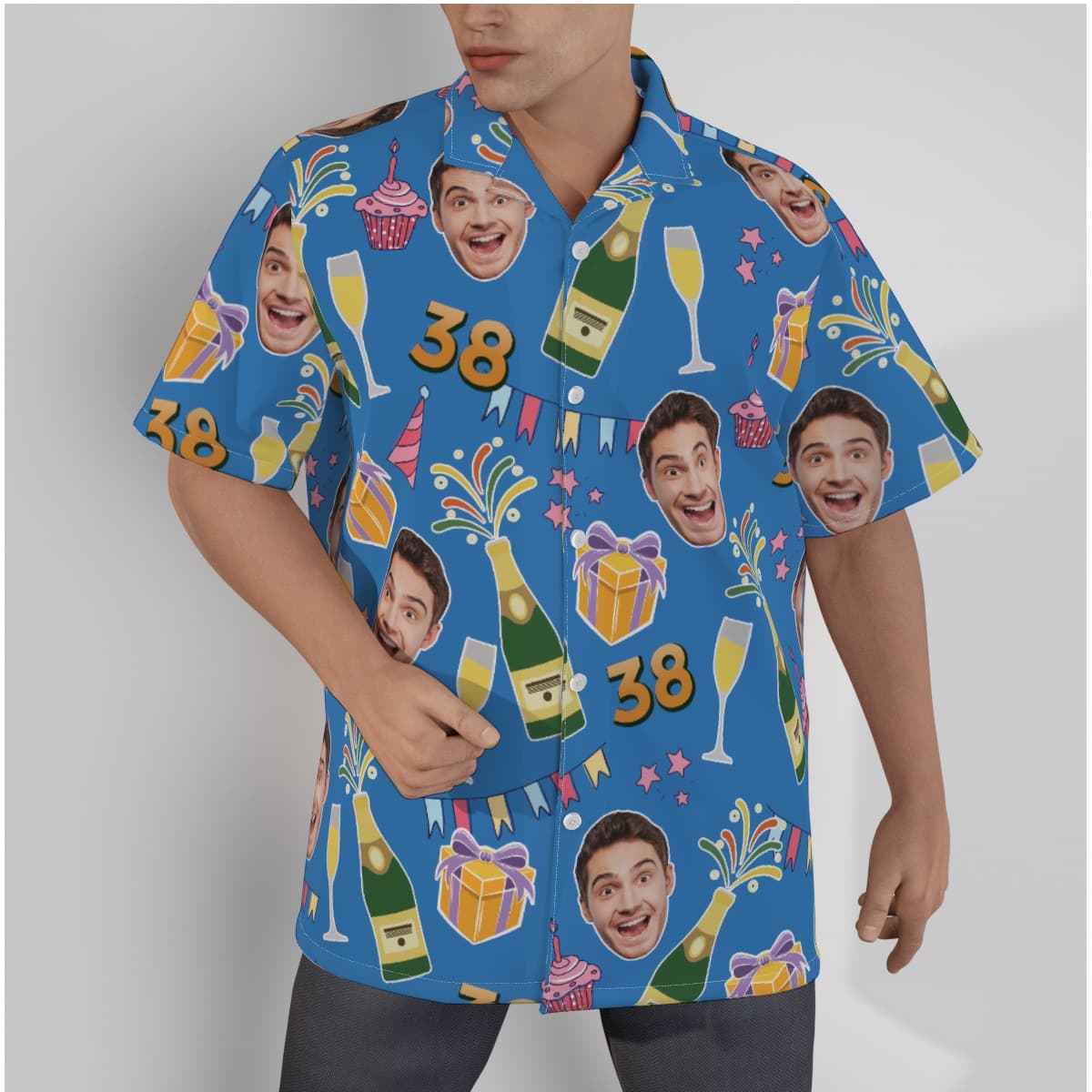 Custom Face Birthday Party Blue Hawaiian Shirt (1)