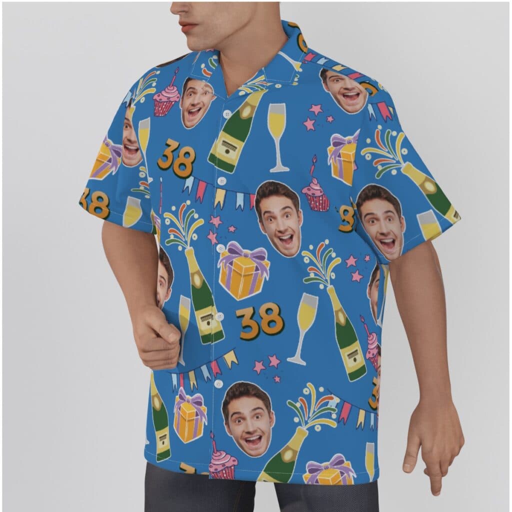Custom Face Birthday Party Blue Hawaiian Shirt