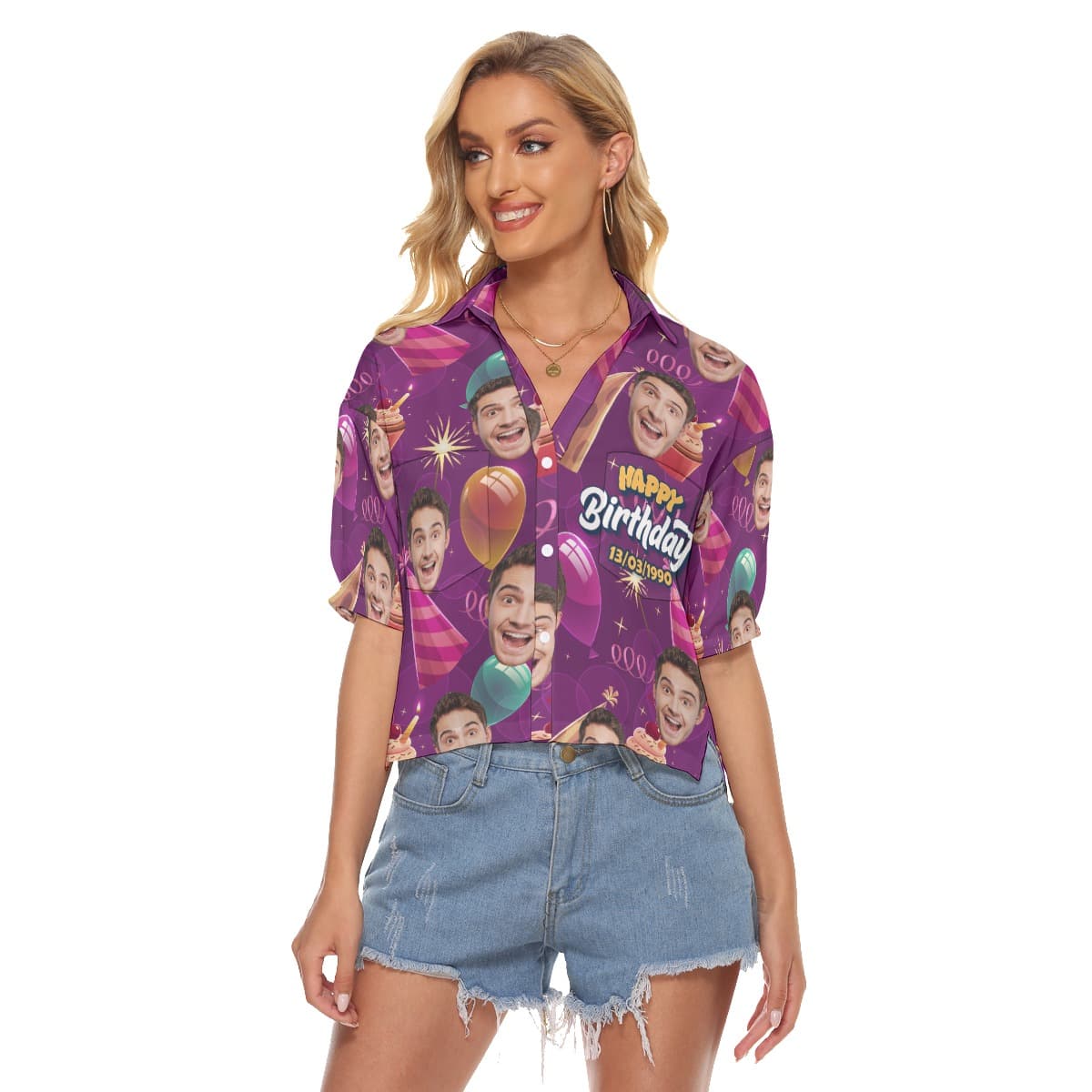 Custom Face Birthday Party Hawaiian Crop Top Shirt (4)