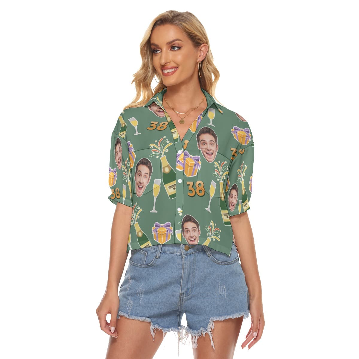 Custom Face Birthday Party Women’s Crop Top Shirt (4)