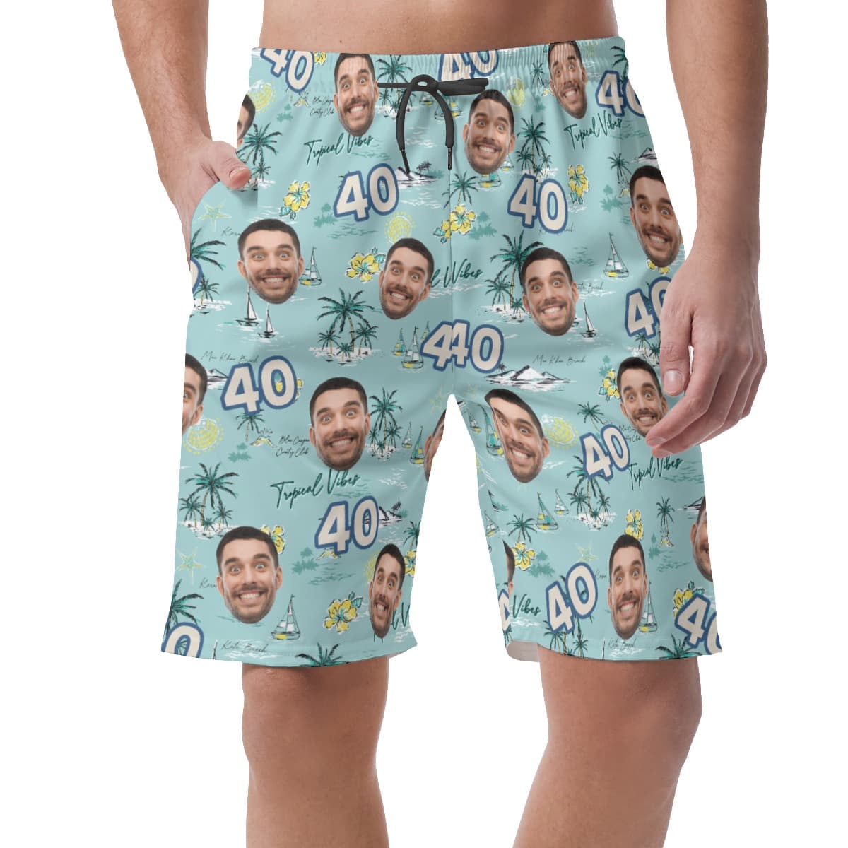 Custom Face Birthday Tropical Blue Hawaiian Beach Shorts