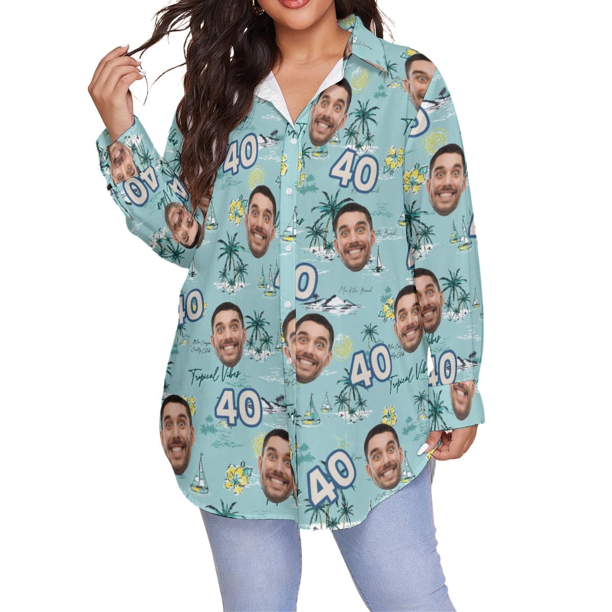 Custom Face Birthday Tropical Blue Hawaiian Oversized Shirt (3)
