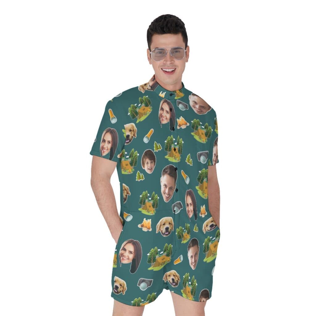 Custom Face Camping Hawaiian Romper