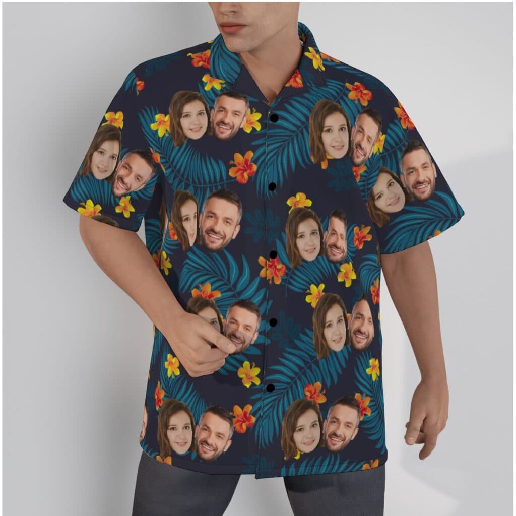 Custom Face Couple Tropical Hawaiian Shirt For Men (1)