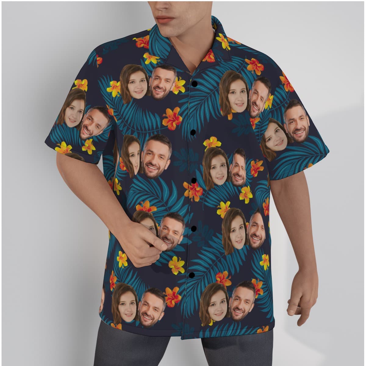 Custom Face Couple Tropical Hawaiian Shirt For Men (1)