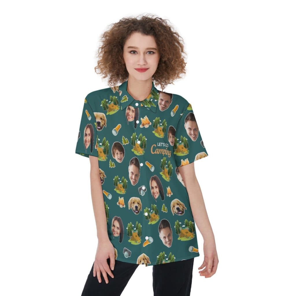 Custom Face Family Camping Hawaiian Shirt For Women