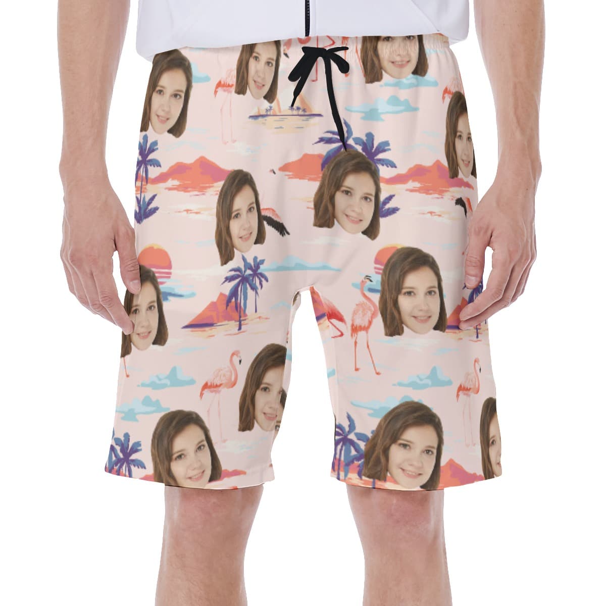 Custom Face Flamingo Beach Swim Trunks For Men (1)