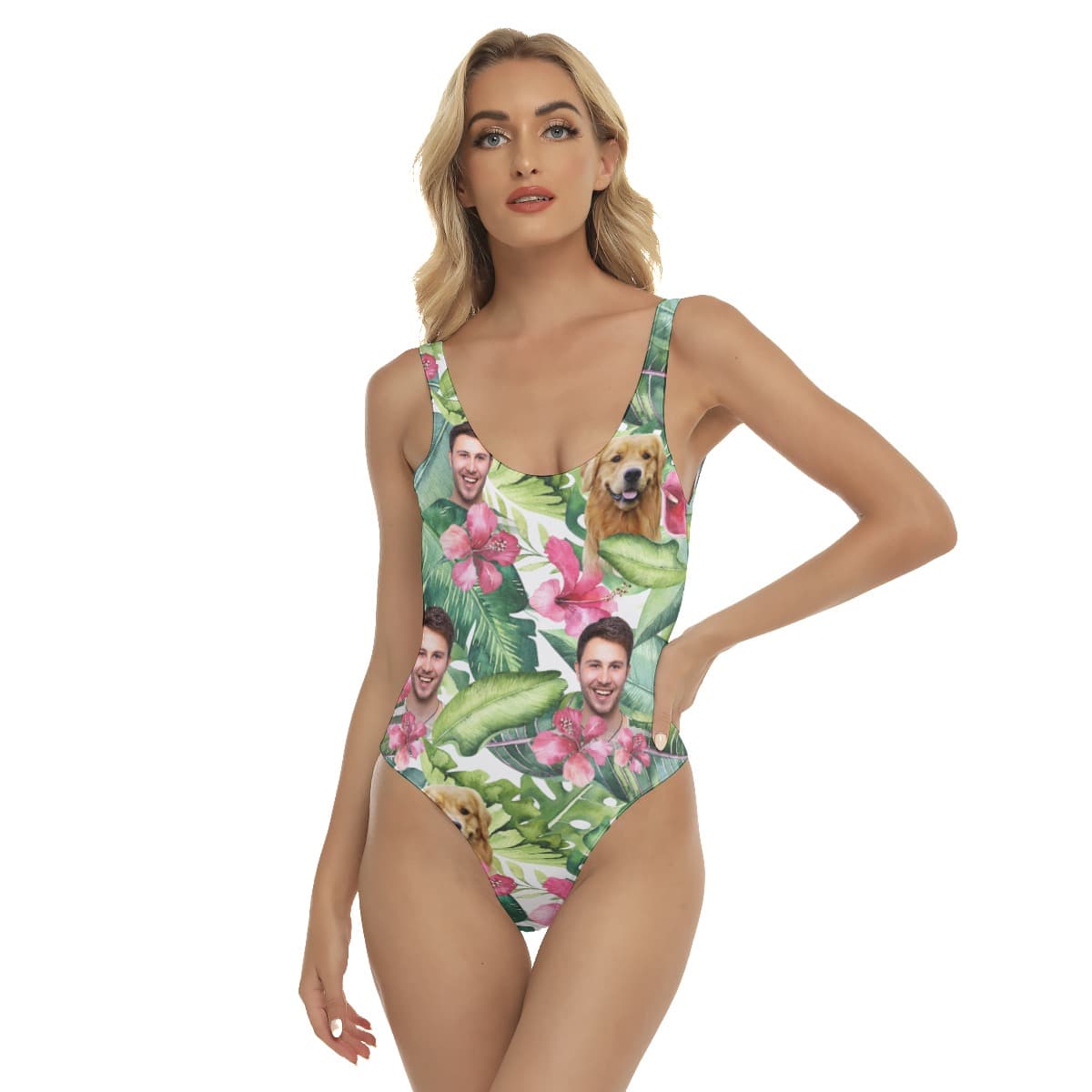 Custom Face Floral Hawaiian One Piece Swimsuit For Women (1)