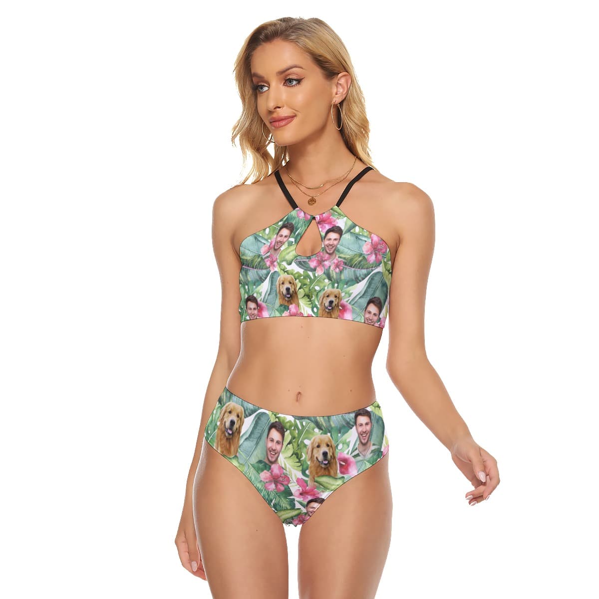 Custom Face Floral Hawaiian Two-piece Swimsuit For Women (1)