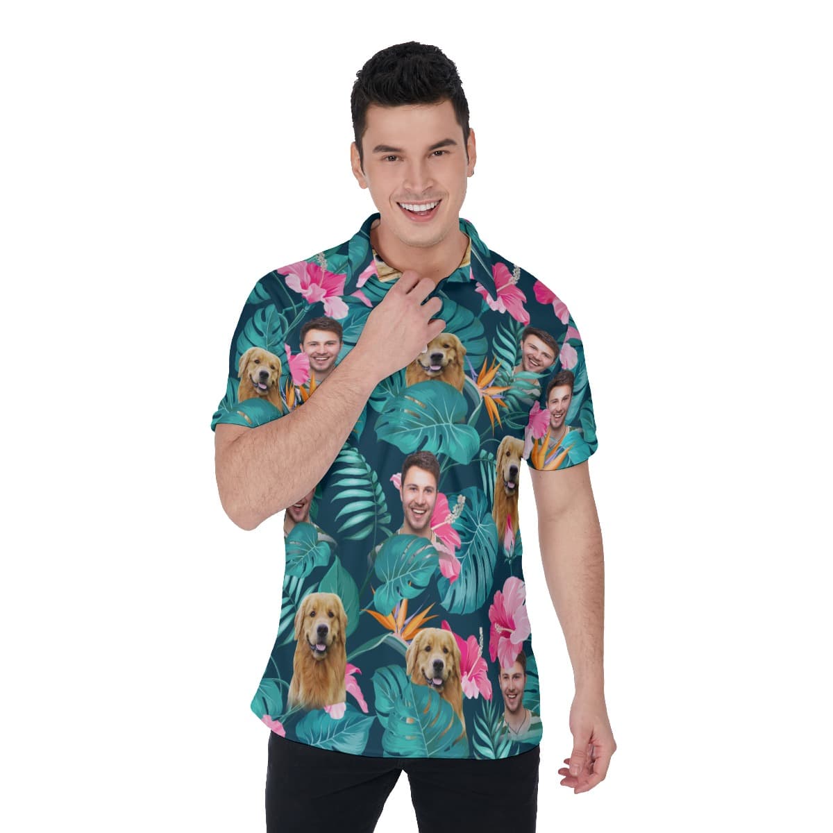 Custom Face Floral Polo Hawaiian Shirt For Men (1)