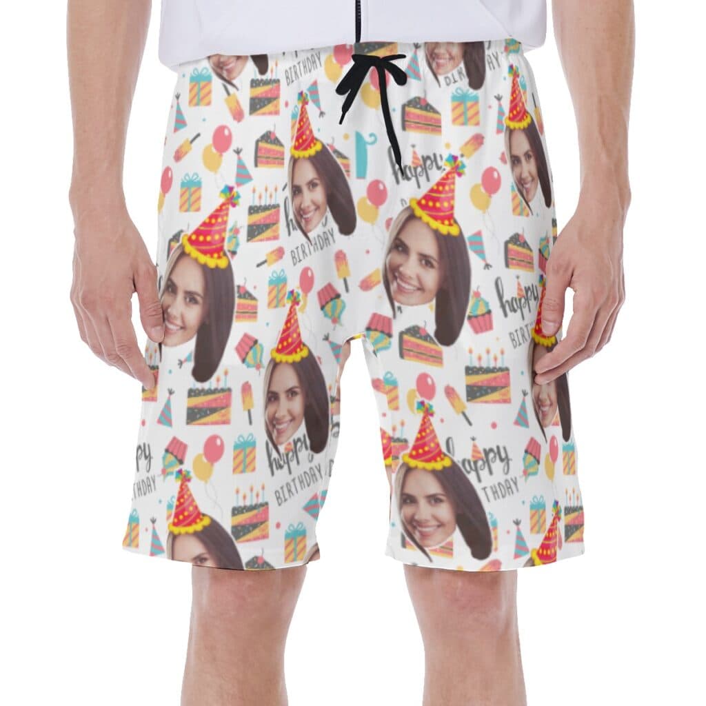 Custom Face Happy Birthday Hawaiian Swim Trunks For Men