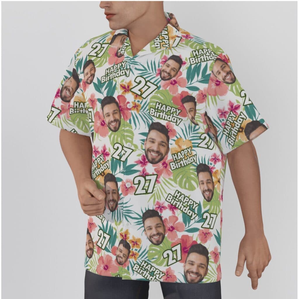 Custom Face Happy Birthday Hibicus Hawaiian Shirt