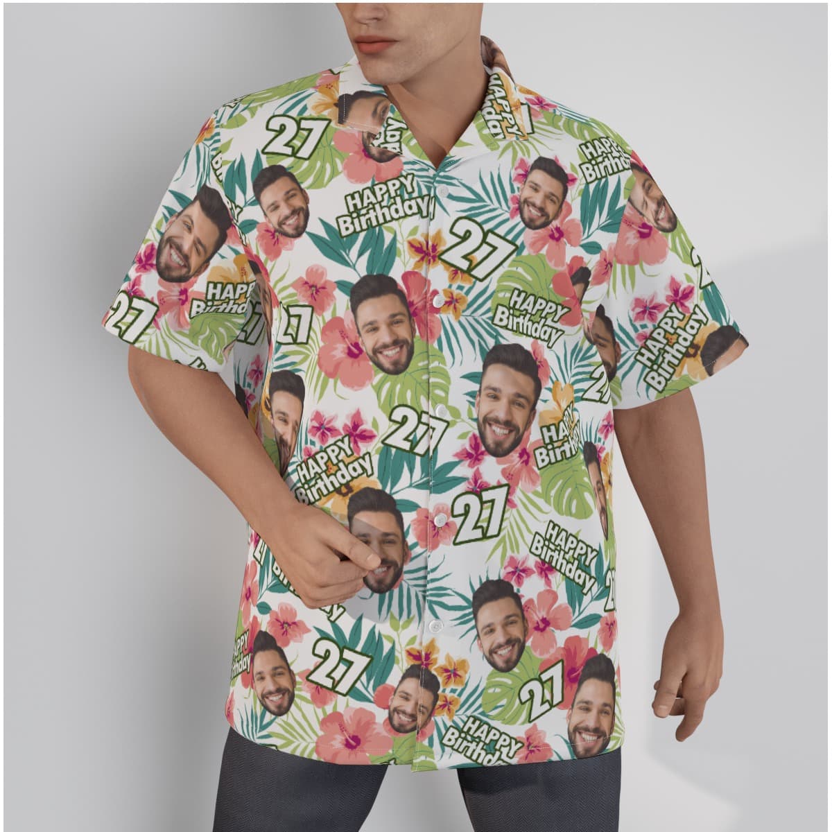 Custom Face Happy Birthday Hibicus Hawaiian Shirt (3)