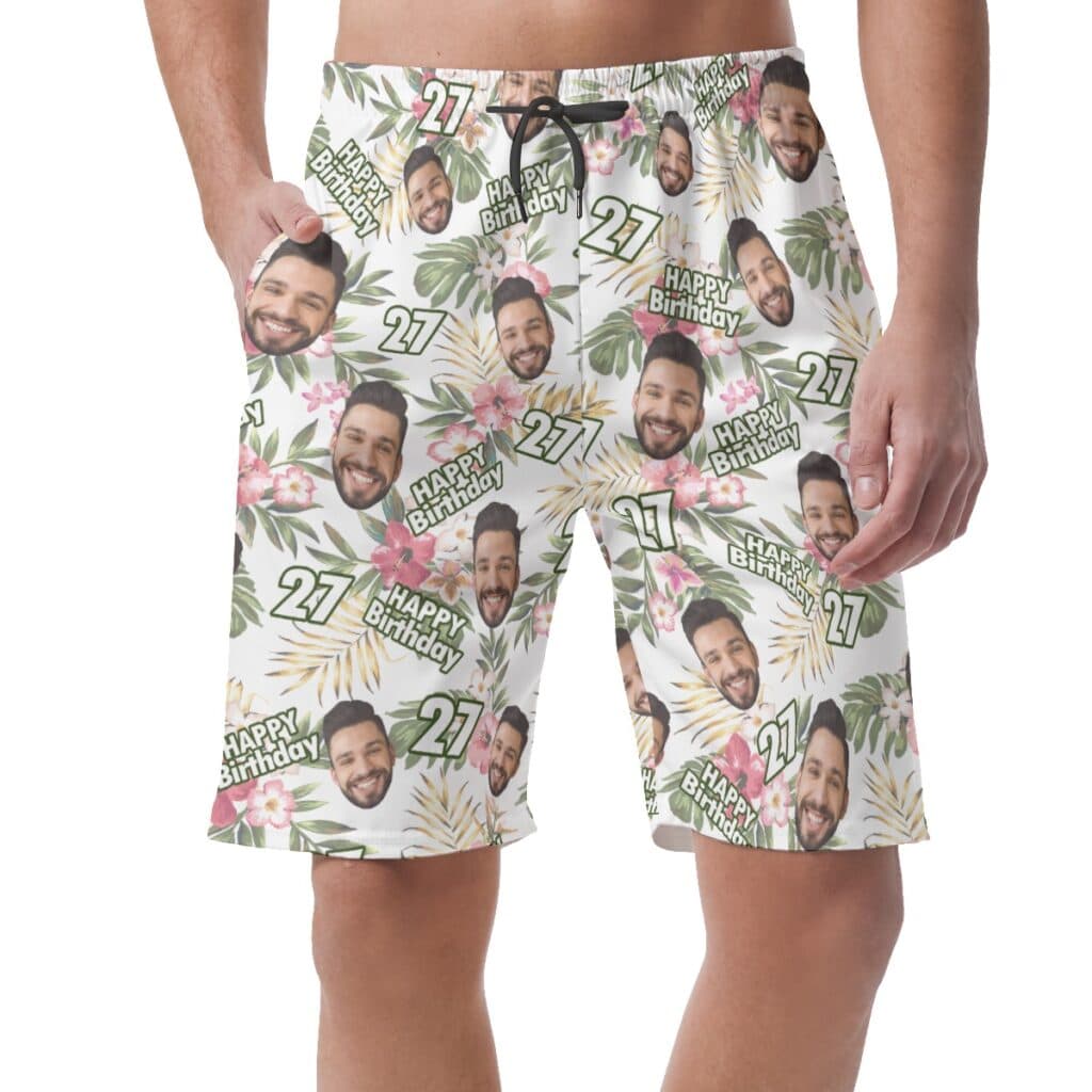 Custom Face Happy Birthday Summer Beach Shorts For Men