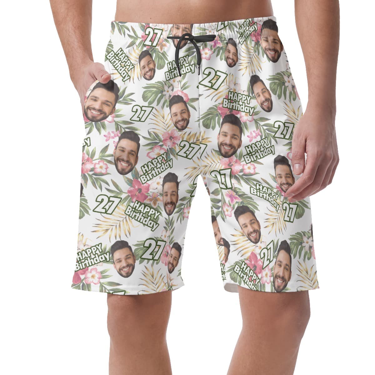 Custom Face Happy Birthday Summer Beach Shorts For Men
