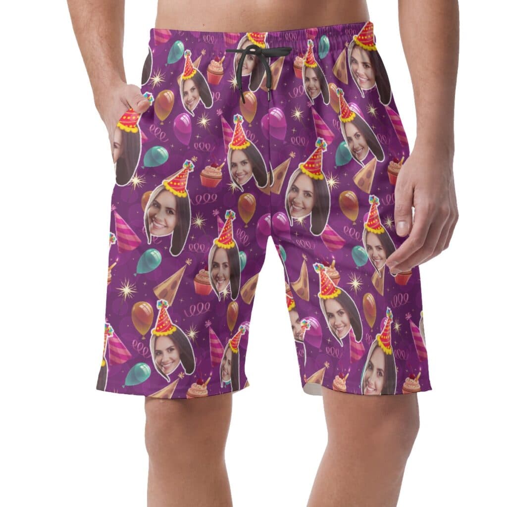 Custom Face Hawaiian Beach Shorts For Birthday Party