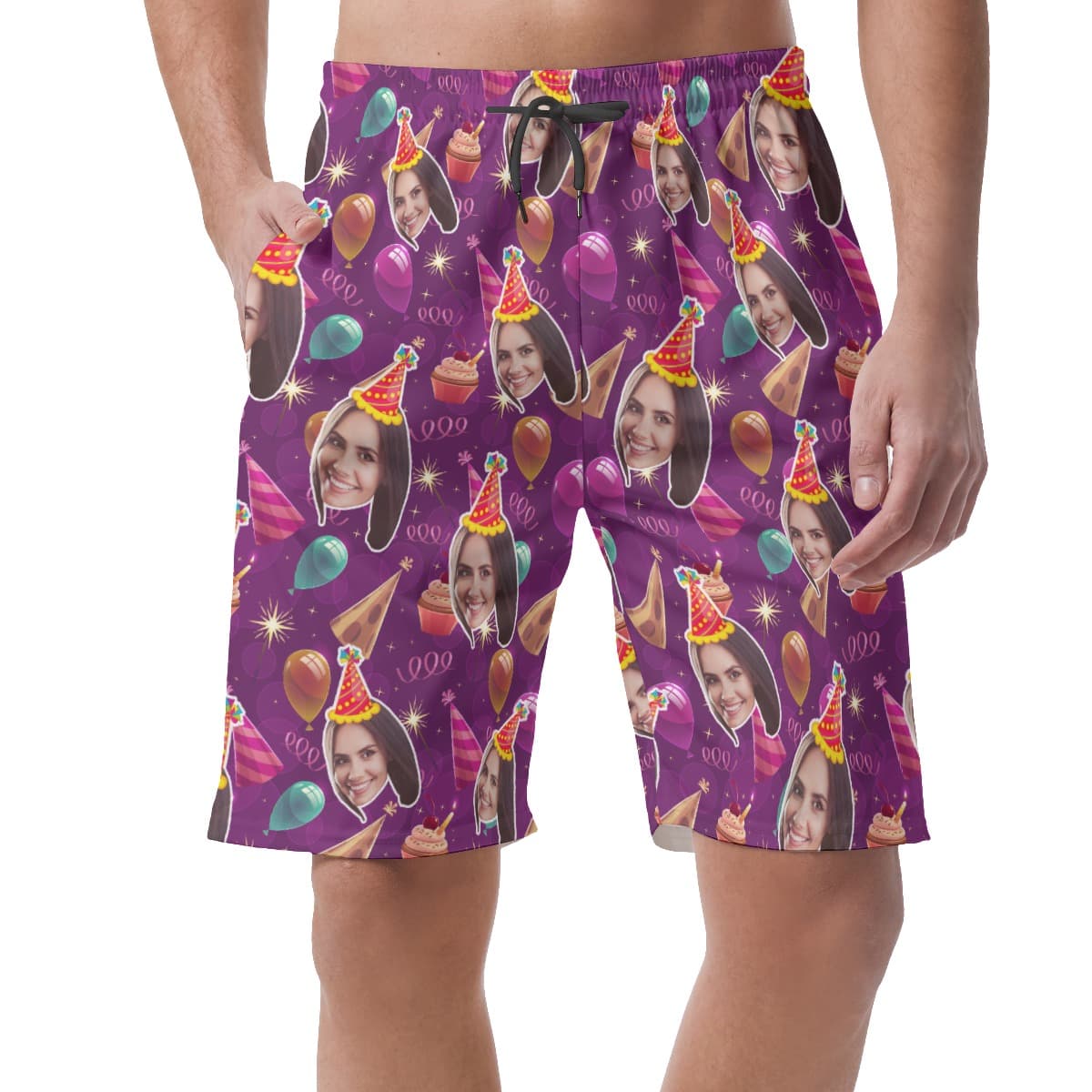 Custom Face Hawaiian Beach Shorts For Birthday Party