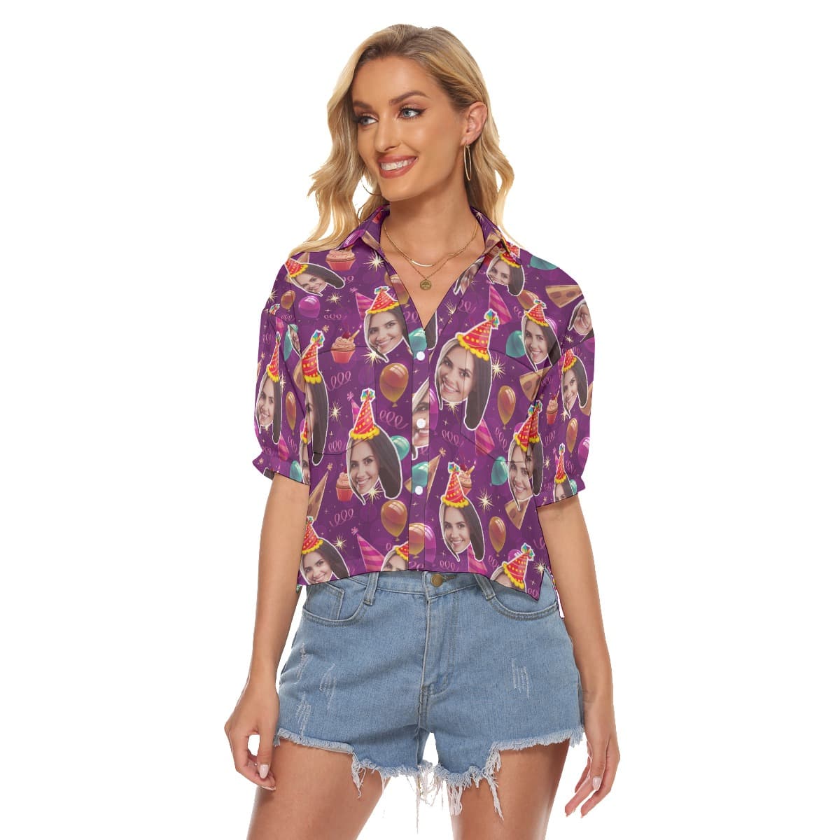 Custom Face Hawaiian Crop Top Shirt For Birthday Party (1)