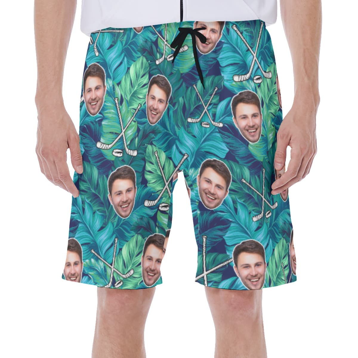 Custom Face Hockey Tropical Leave Hawaiian Swimwear For Men