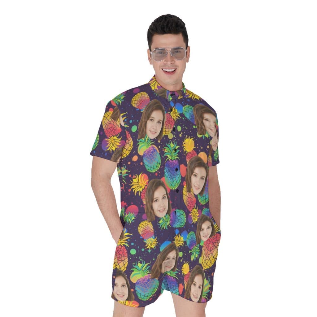 Custom Face Men's Romper With Colorful Pineapple (4)