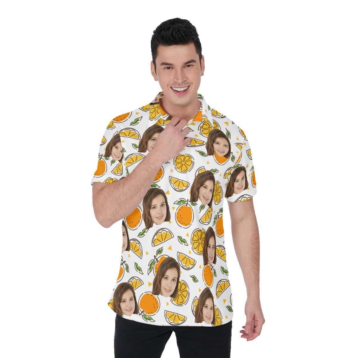 Custom Face Orange Fruit Men's Polo Shirt (1)