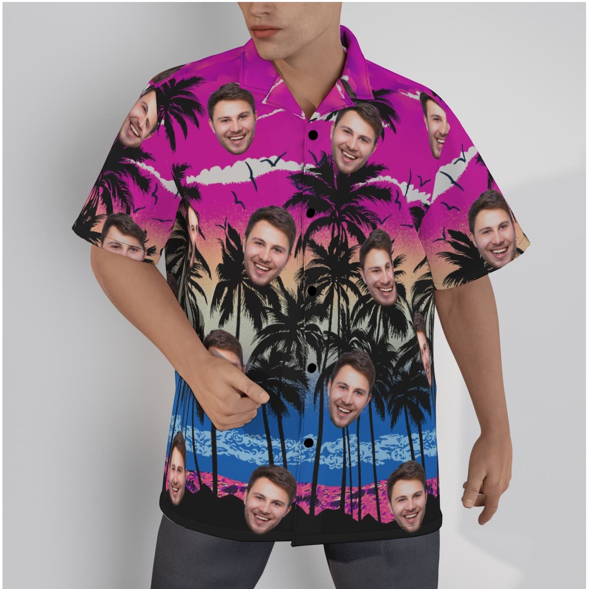 Custom Face Purple Hawaiian Beach Shirt (1)