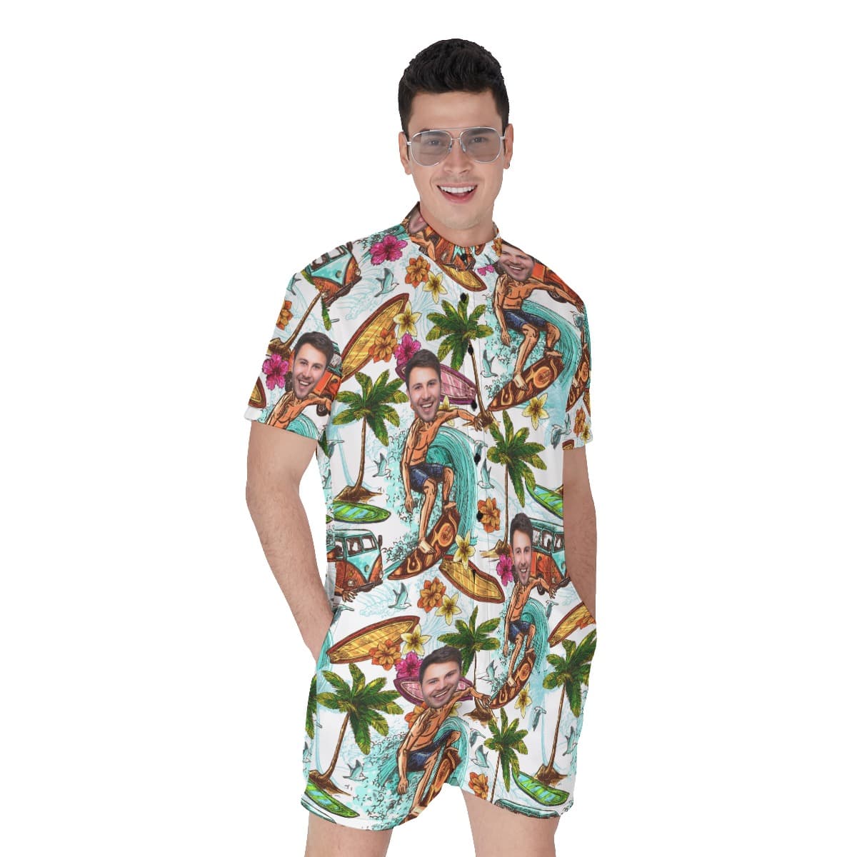 Custom Face Surfing Beach Men's Romper (1)