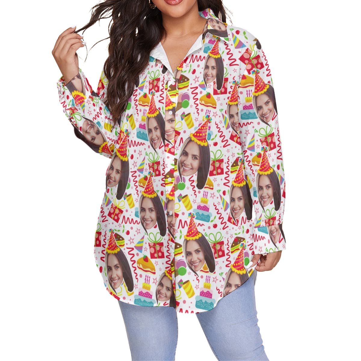 Custom Face Theme Birthday Hawaiian Plus Size Shirt For Women