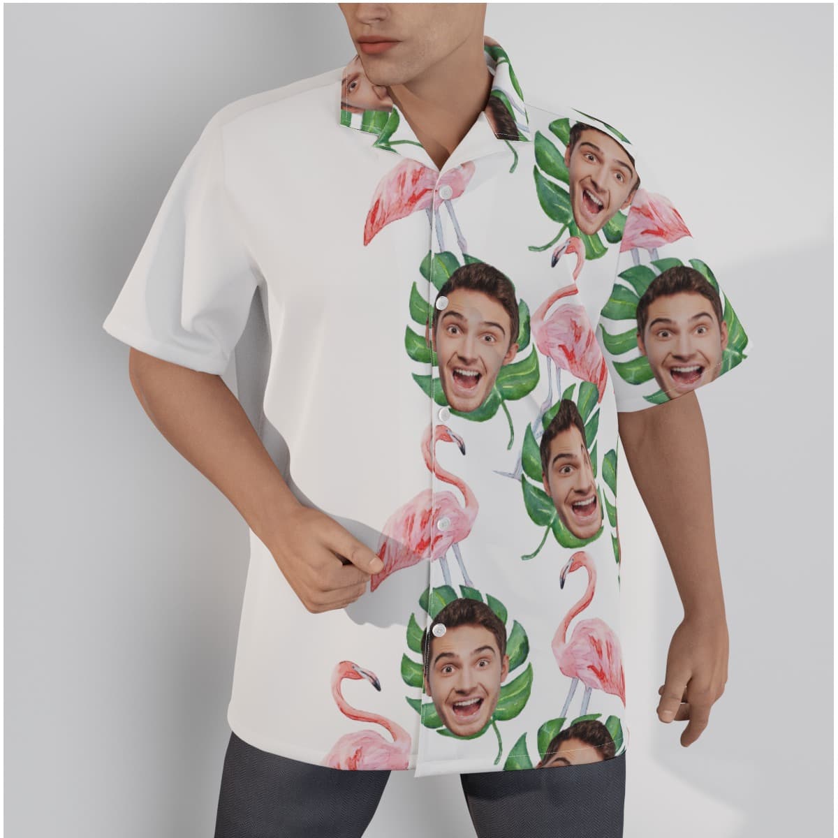 Custom Face Tropical Flamingo Hawaiian Shirt For Men