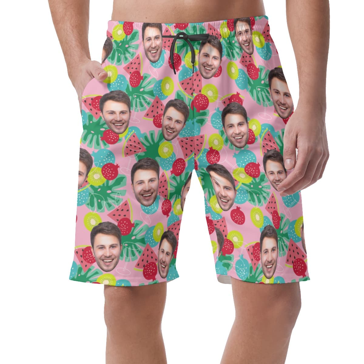 Custom Face Tropical Fruit Hawaiian Beach Shorts For Men