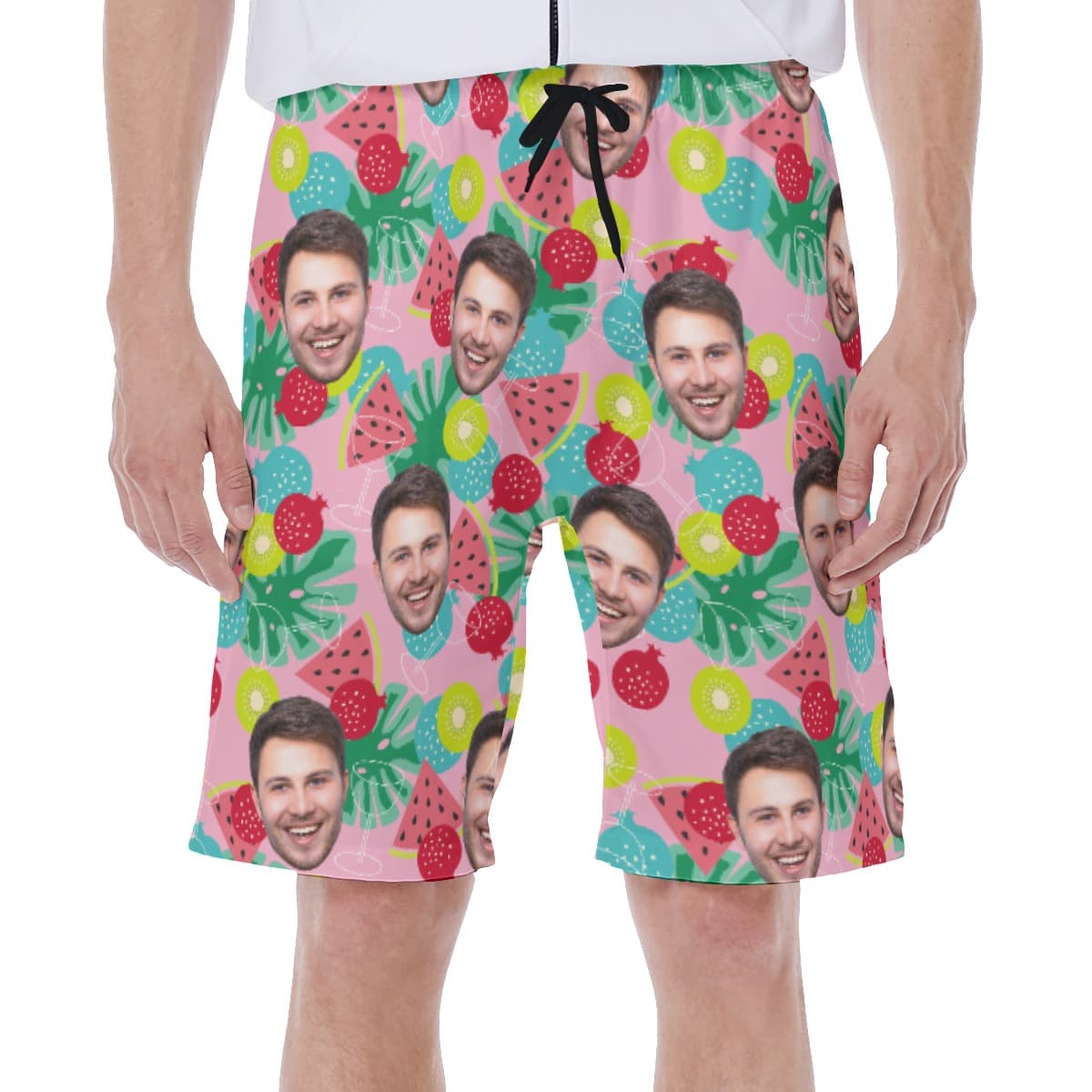 Custom Face Tropical Fruit Hawaiian Swim Trunks For Men