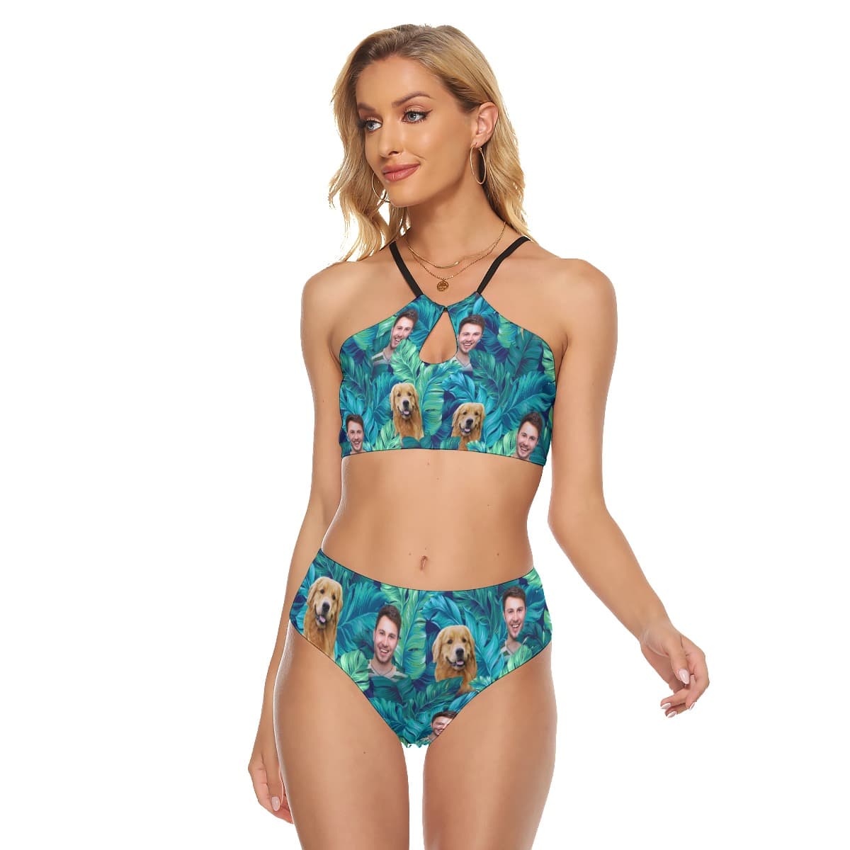 Custom Face Tropical Hawaiian Two-piece Swimsuit For Women (1)