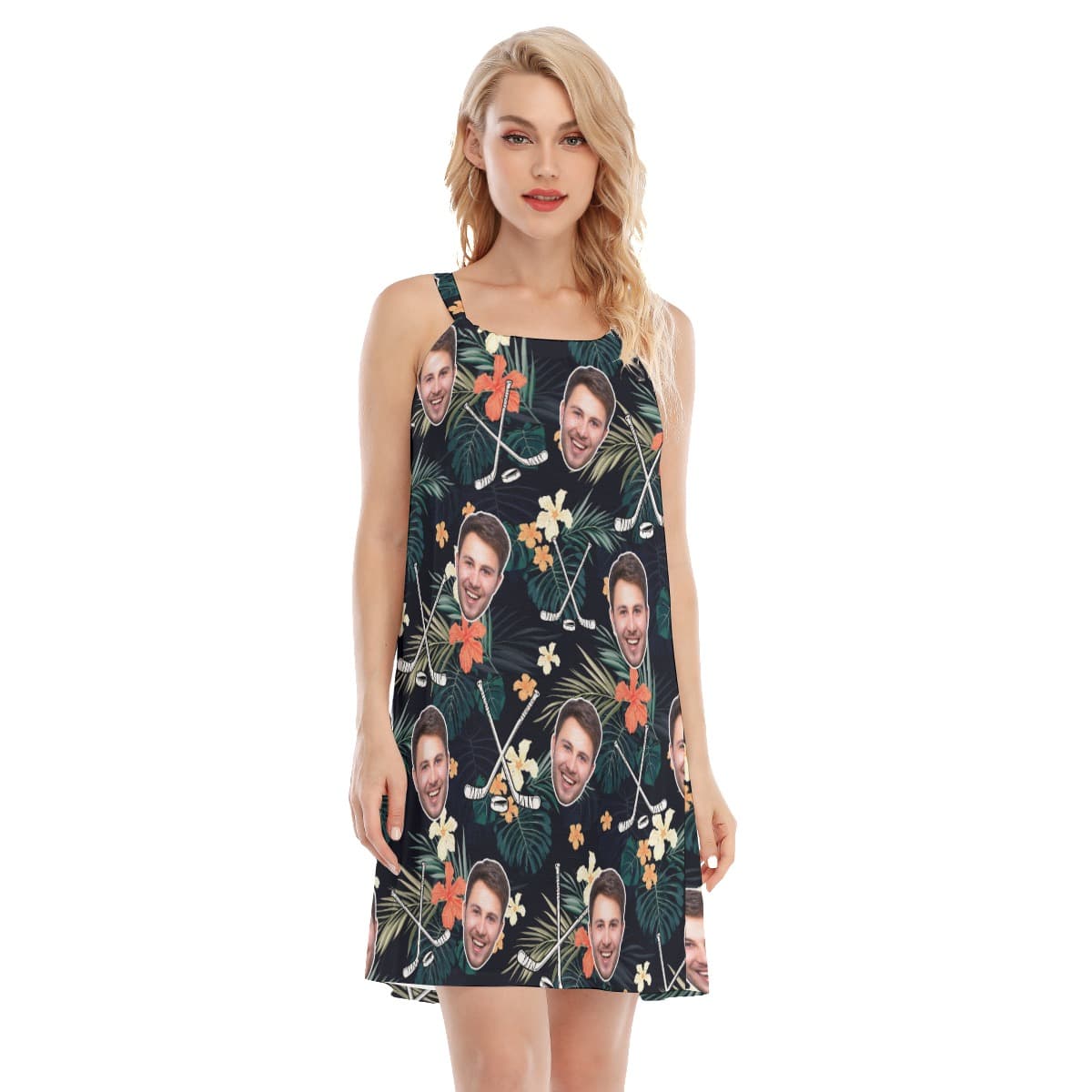 Custom Face Tropical Hockey Hawaiian Cami Dress For Summer (1)