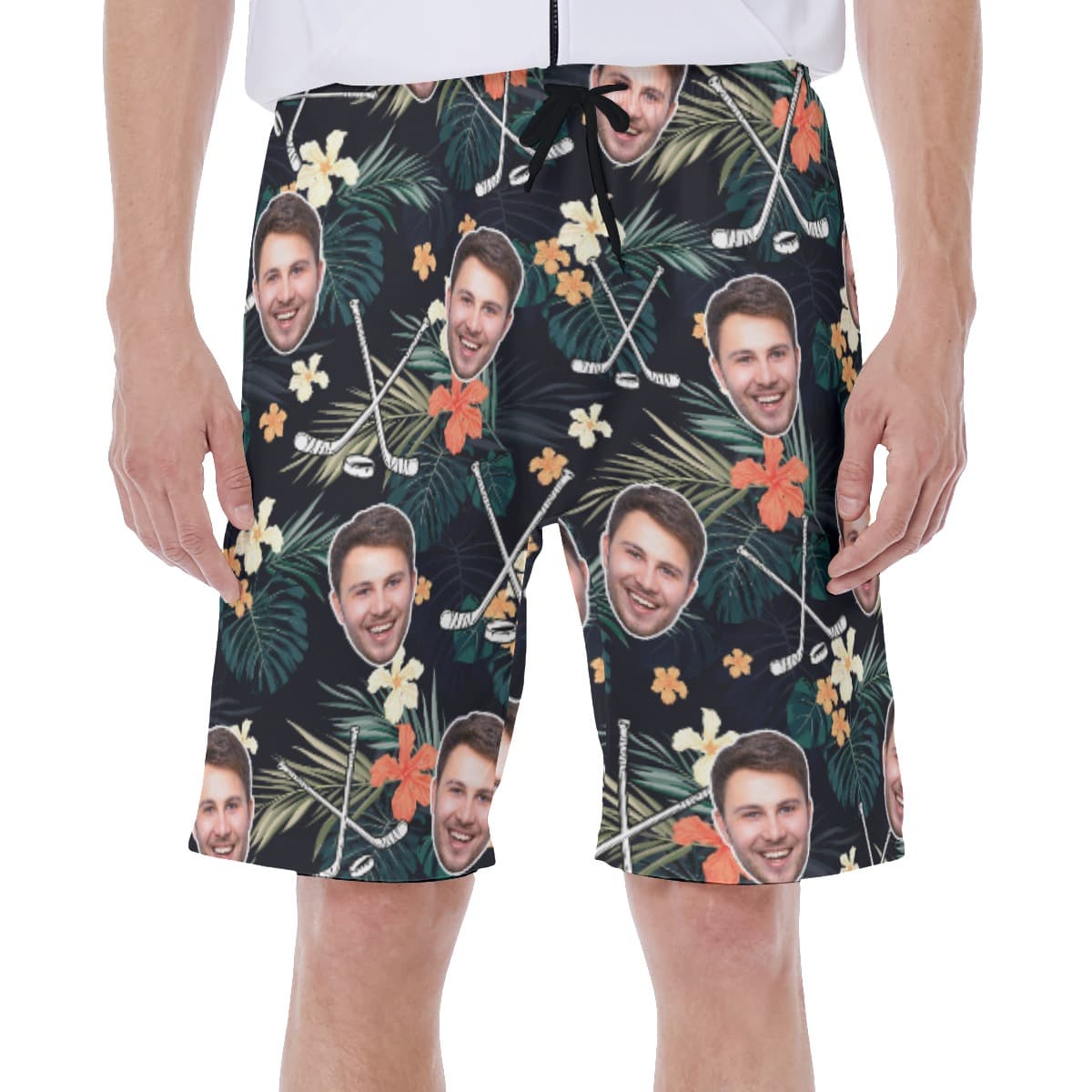 Custom Face Tropical Hockey Hawaiian Swim Trunks For Men