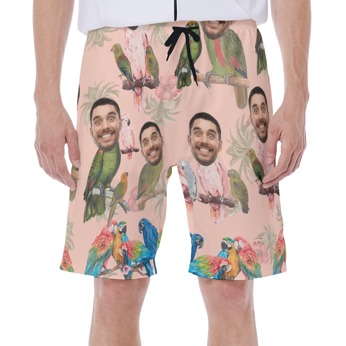 Custom Face Tropical Parrots Hawaiiam Swim Trunks For Men
