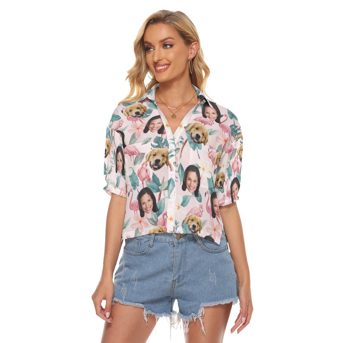Custom Face With Dog Hawaiian Crop Top Shirt (1)