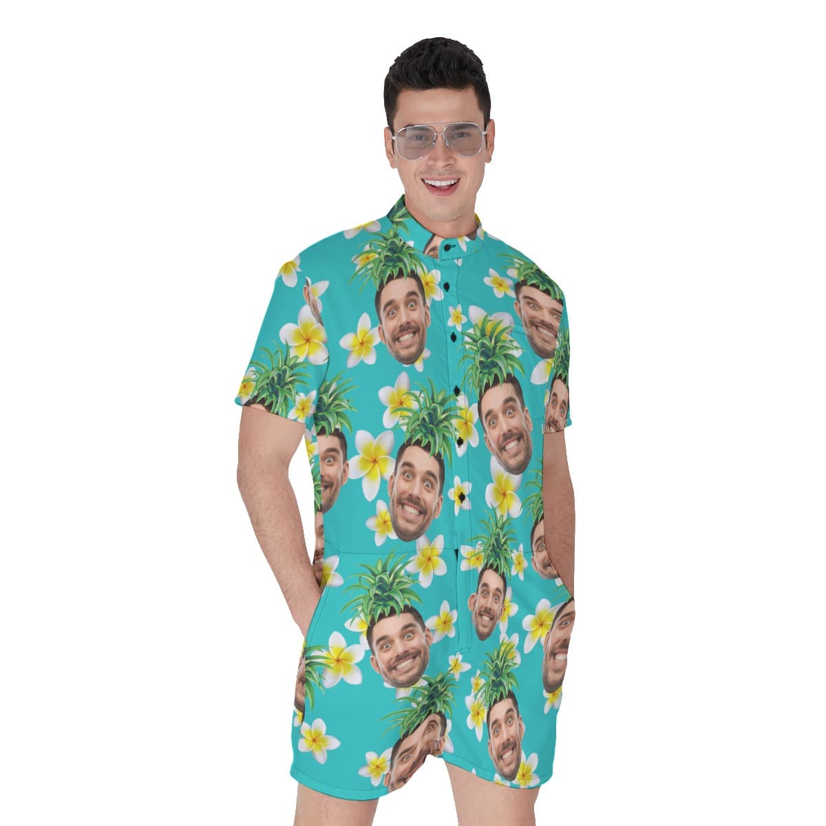 Custom Face With Pineapple Men's Hawaiian Romper